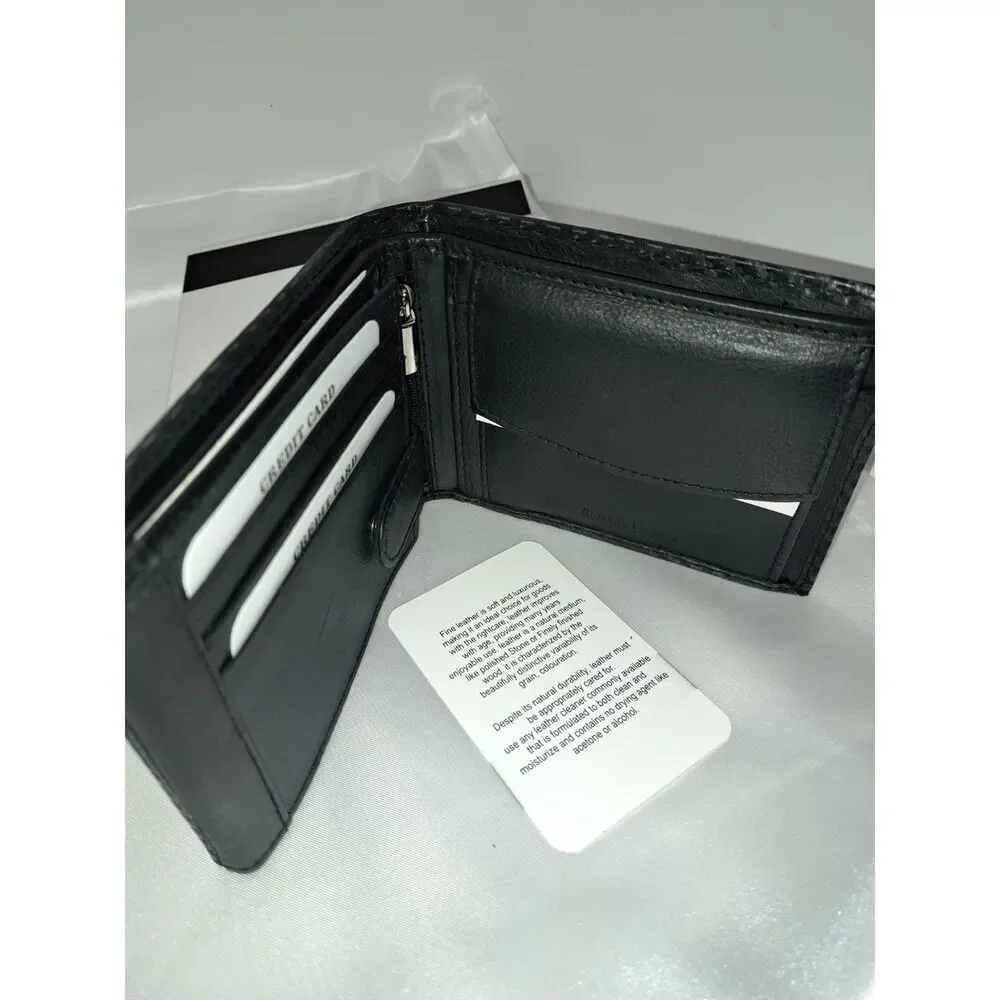 NIB- Eono Genuine Leather XL weave look Leather Black Wallet for Men